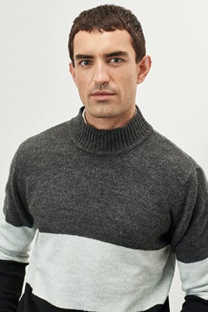 Стандартный крой Водолазка стандартного кроя Полосатый антрацитово-черный трикотажный свитер