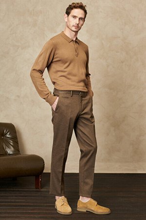 Широкие гибкие светло-коричневые брюки с диагональным узором Comfort Fit