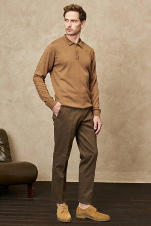 Широкие гибкие светло-коричневые брюки с диагональным узором Comfort Fit