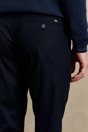 Slim Fit Slim Fit Фланелевые узорчатые шерстяные брюки с эластичной резинкой на талии Темно-синие брюки