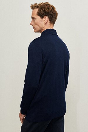 Стандартный крой Нормальный покрой Половина водолазки Темно-синий трикотажный свитер