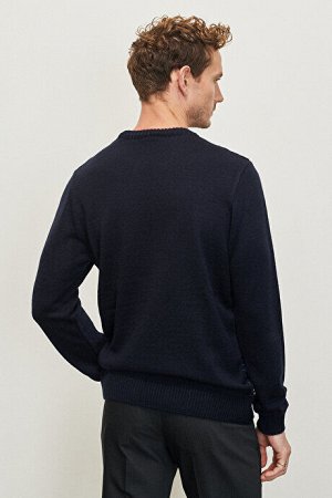 Стандартный крой Нормальный крой с круглым вырезом Темно-синий-индиго Трикотажный свитер