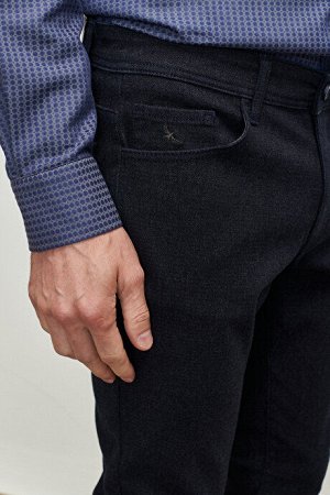 Slim Fit Slim Fit Узорчатые гибкие темно-синие брюки с рисунком
