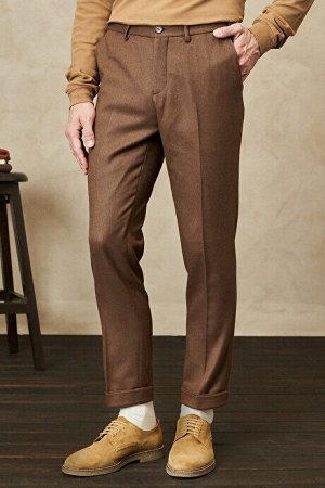 Slim Fit Slim Fit Узорчатая эластичная резинка на талии Светло-коричневые брюки