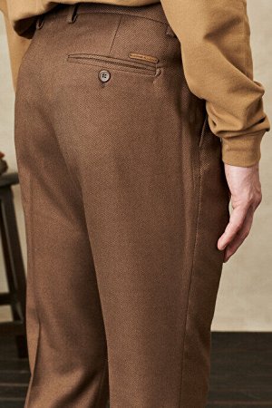 Slim Fit Slim Fit Узорчатая эластичная резинка на талии Светло-коричневые брюки
