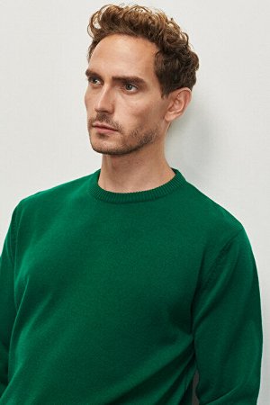 Стандартный крой, стандартный крой, с круглым вырезом, темно-зеленый трикотажный свитер