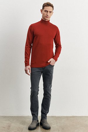 Стандартный крой Нормальный крой Водолазка с высоким воротником Базовый красный трикотажный свитер