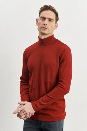 Стандартный крой Нормальный крой Водолазка с высоким воротником Базовый красный трикотажный свитер