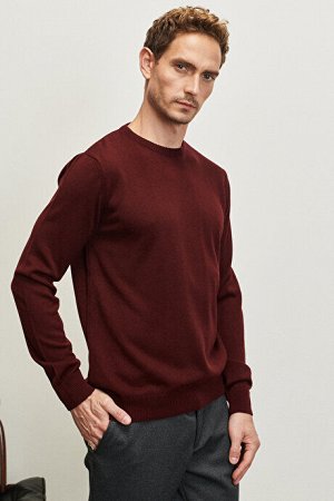 Стандартный крой Нормальный крой с круглым вырезом Бордово-красный трикотажный свитер