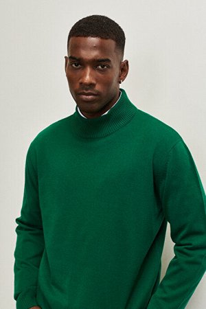 Стандартный крой Нормальный крой Половина водолазки Темно-зеленый трикотажный свитер