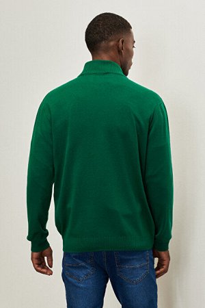 Стандартный крой Нормальный крой Половина водолазки Темно-зеленый трикотажный свитер