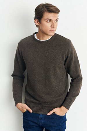 Шерстяной жаккардовый жаккардовый жаккардовый вязаный свитер стандартного кроя с круглым вырезом стандартного кроя