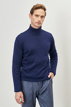 Водолазка стандартного кроя Теплый хлопковый темно-синий трикотажный свитер