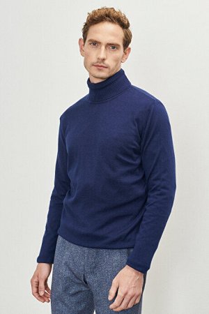 Водолазка стандартного кроя Теплый хлопковый темно-синий трикотажный свитер