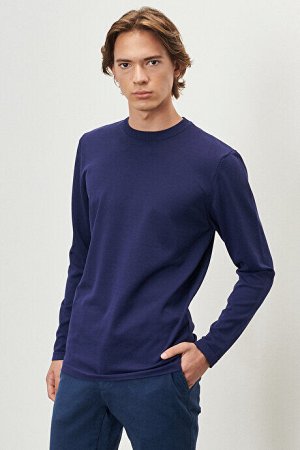 Стандартный крой Нормальный крой с круглым вырезом Легкий свободный свитер Темно-синий трикотажный свитер