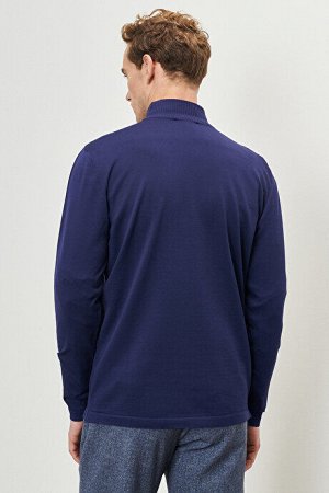 Стандартный крой Нормальный покрой Половина водолазки Темно-синий трикотажный свитер