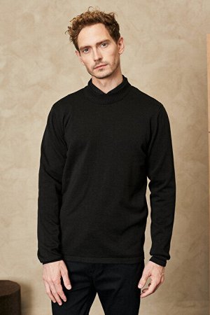 Стандартный крой Нормальный покрой 100% хлопок Половина водолазки Мягкий черный трикотажный свитер