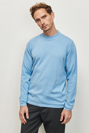 Стандартный крой Нормальный покрой 100% хлопок Водолазка с высоким воротником Мягкий синий трикотажный свитер