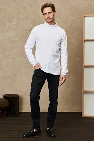 Стандартный крой Нормальный покрой 100 % хлопок Половина водолазки Мягкий белый трикотажный свитер