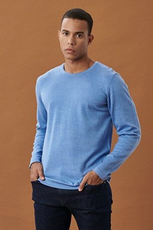 Стандартный крой Классический крой с круглым вырезом Хлопок с рисунком Классический Голубой трикотажный свитер