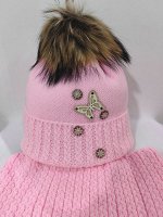 Шапка зимняя для девочки + снуд, цвет розовый