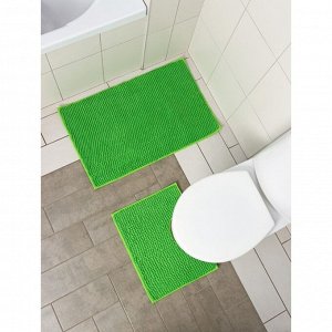 Набор ковриков для ванной и туалета Доляна «Букли», 2 шт, 40x50 см, 50x80 см, цвет зелёный