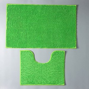 Набор ковриков для ванной и туалета Доляна «Букли», 2 шт: 40?50, 50?80 см цвет зелёный