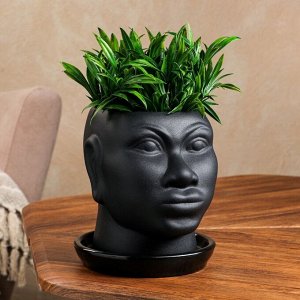 Горшок для цветов "Голова африканки", муар, чёрное, керамика, 1.4 л