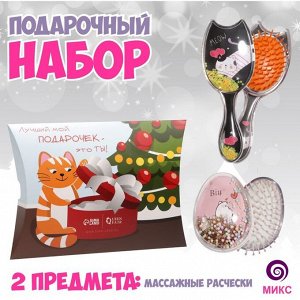 Подарочный набор «Кошечка с подарком», 2 предмета: массажные расчёски, цвет МИКС