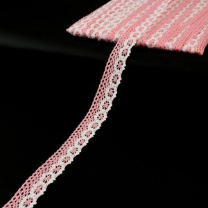 Кружево вязаное, 20 мм x 15 ± 1 м, цвет розовый/белый