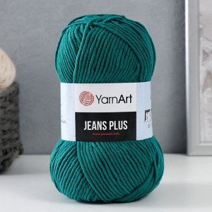 Пряжа для вязания спицами, крючком YarnArt, Jeans plus, 55% хлопок, 45% акрил, 160 м/100 г, (63 т. изумруд)