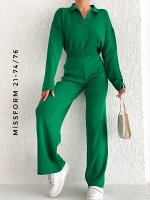 Трикотажный костюм вырез поло, зеленый