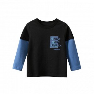 Детский лонгслив с принтом, цвет черный/синий