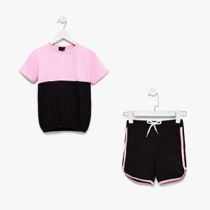 Комплект для девочки (футболка, шорты), цвет чёрный/розовый МИКС, рост