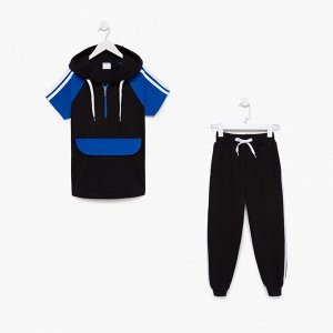 Комплект для мальчика (футболка, брюки), цвет чёрный/синий МИКС, рост
