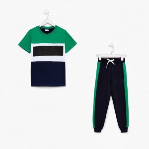 Комплект для мальчика (футболка, брюки), цвет чёрный/зелёный МИКС, рост