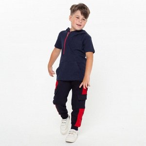 Комплект для мальчика (футболка, брюки), цвет тёмно-синий/красный МИКС, рост