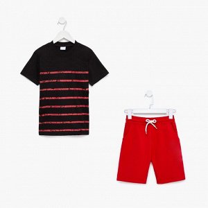 Комплект для мальчика (футболка, шорты), цвет чёрный/красный МИКС, рост