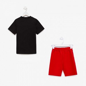 Комплект для мальчика (футболка, шорты), цвет чёрный/красный МИКС, рост