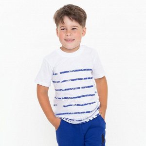 Комплект для мальчика (футболка, шорты), цвет белый/синий МИКС, рост
