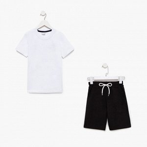 Комплект для мальчика (футболка, шорты), цвет белый/чёрный МИКС, рост