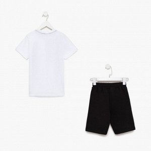 Комплект для мальчика (футболка, шорты), цвет белый/чёрный МИКС, рост