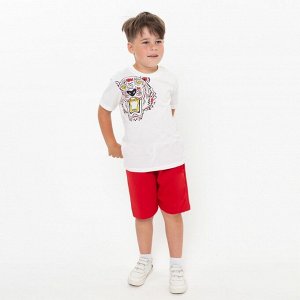 Комплект для мальчика (футболка, шорты), цвет белый/красный МИКС, рост
