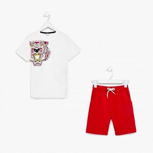 Комплект для мальчика (футболка, шорты), цвет белый/красный МИКС, рост