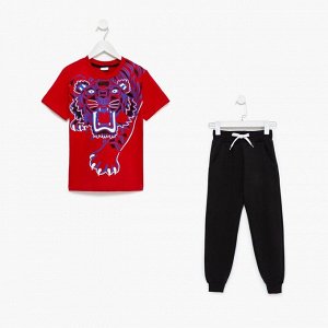 Комплект для мальчика (футболка, брюки), цвет красный/чёрный МИКС, рост