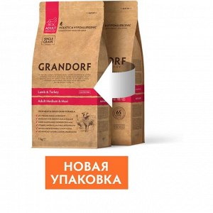 Сухой корм Grandorf для собак средних пород, ягненок/рис, низкозерновой, 3 кг