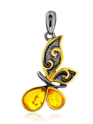 Изящная подвеска в форме бабочки с золотистым янтарём «Апрель»
