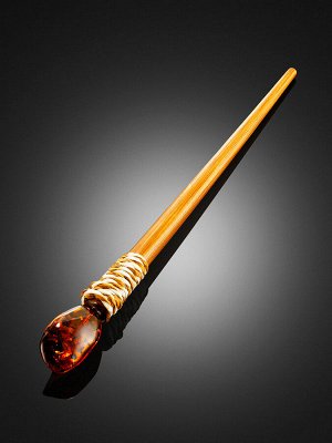 Шпилька-палочка для волос, украшенная кусочком цельного янтаря