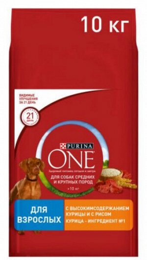 Purina ONE сухой корм для собак средних и крупных пород Курица/рис 10кг