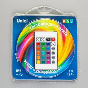 Cветодиодная лента Uniel с пультом ДУ 3 м, IP20, SMD5050, 30 LED/м, 5 В, RGB